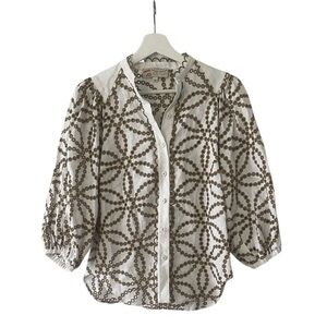 Maison Common Linen Eyelet Puff Sleeve Blouse Size 34 US XS